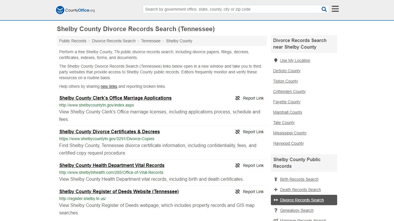 Shelby County Divorce Records Search (Tennessee) - County Office